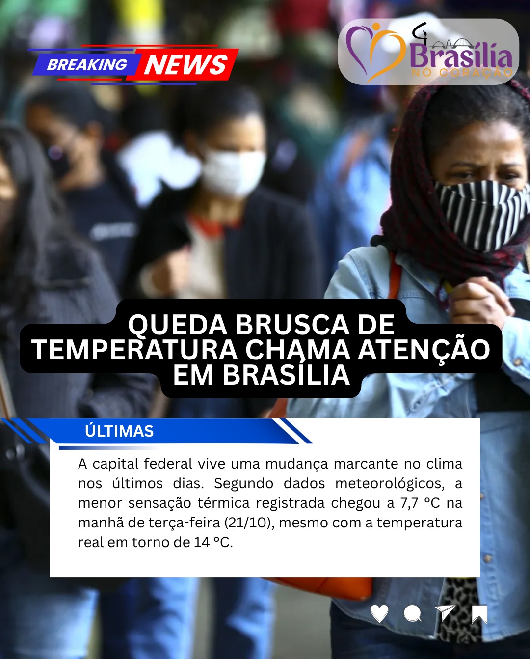 Queda brusca de temperatura chama atenção em Brasília A capital federal vive uma mudança marcante no clima nos últimos dias. Segundo dados meteorológicos, a menor sensação térmica registrada chegou a 7,7 °C na manhã de terça-feira (21/10), mesmo com a temperatura real em torno de 14 °C. Como consequência, os capixabas do cerrado brasiliense enfrentam…